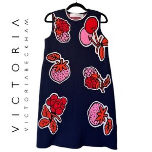 Victoria Beckham Navy Mini Dress with Pink & Red Fruit Appliqués